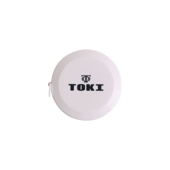 A round white tape measure with a black logo and a measuring length of 1.5 metres.