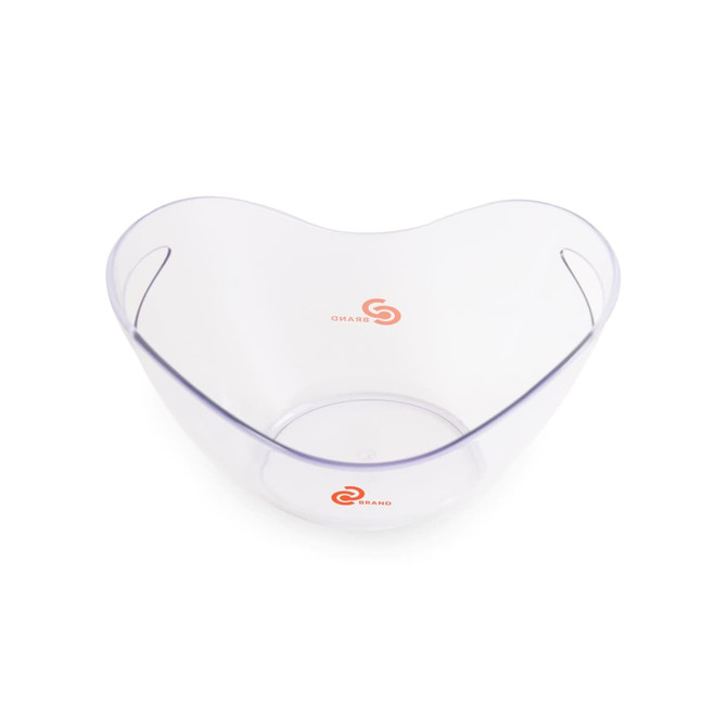 A clear 8L ice bucket with a smooth, curved design and a logo on the surface.