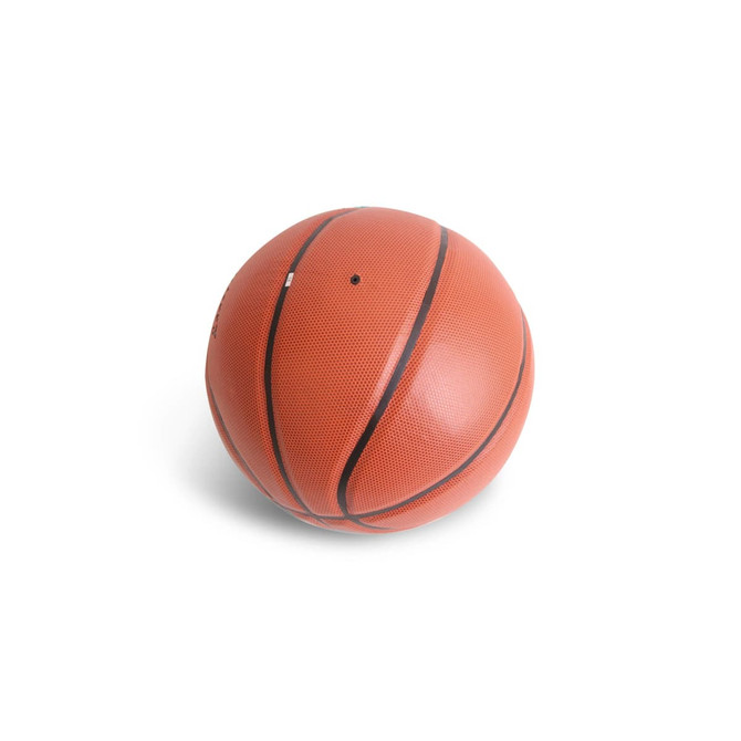 An orange basketball with black seams and texture, featuring a logo. Suitable for leisure and outdoor activities.