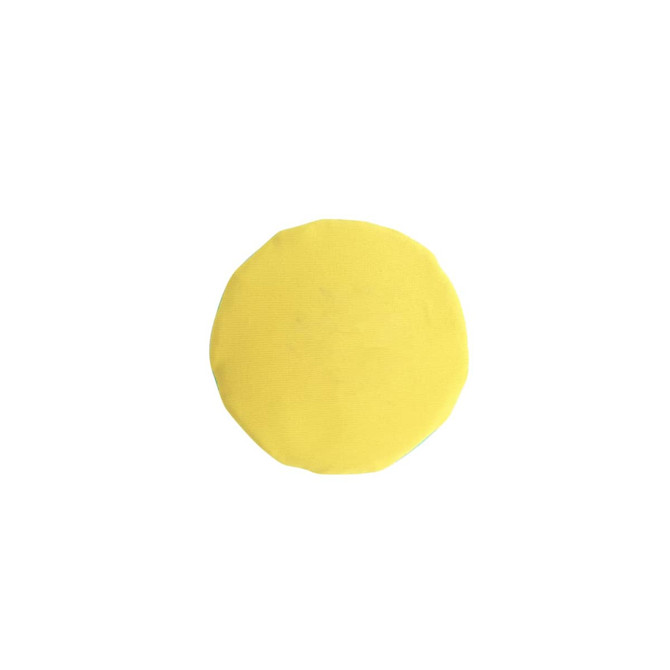 A round, yellow water bouncing disc with a textured surface, featuring a logo.