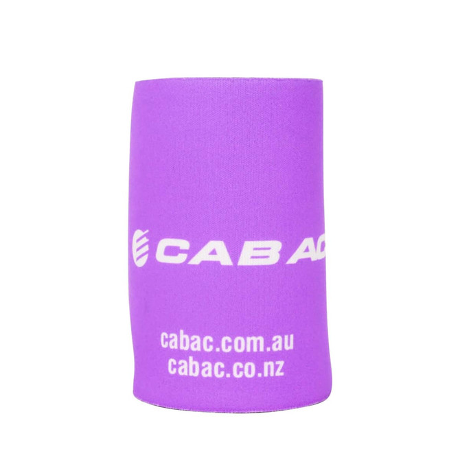 A drink holder in purple with a base, featuring a logo on the side.