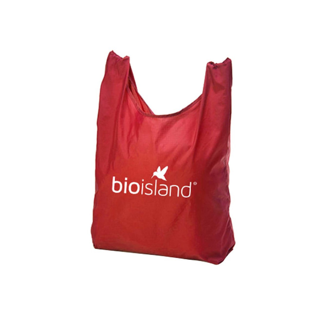 A red foldaway shopping tote bag with a logo on the front, featuring a soft, lightweight design. A red foldaway shopping tote bag with a logo on the front, featuring a soft, lightweight design.