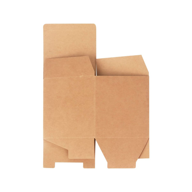 A large square gift box in a brown kraft finish, featuring a simple, flat design.