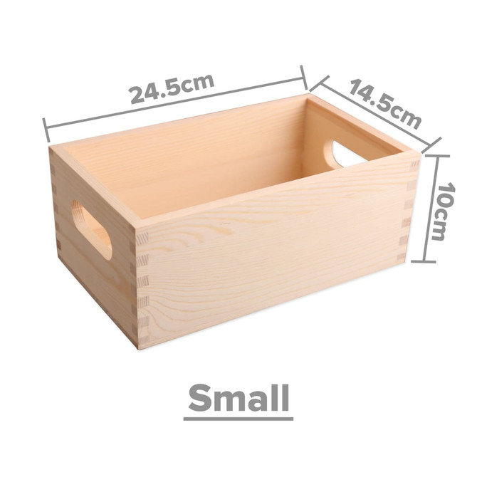A small wooden storage box in a light finish with handles, featuring precise dimensions marked on the image. A small wooden storage box in a light finish with handles, featuring precise dimensions marked on the image.