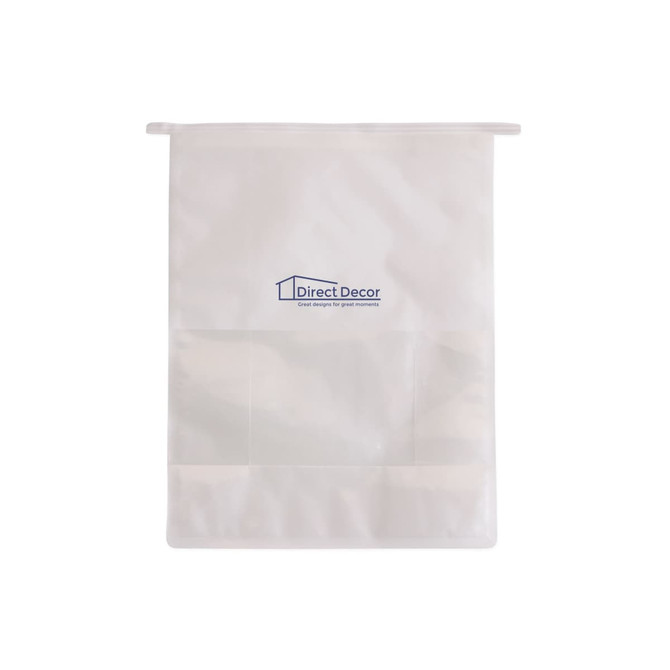 A white sealing storage bag with an iron wire frame and a logo at the top. Dimensions are 22x28x11cm. A white sealing storage bag with an iron wire frame and a logo at the top. Dimensions are 22x28x11cm.