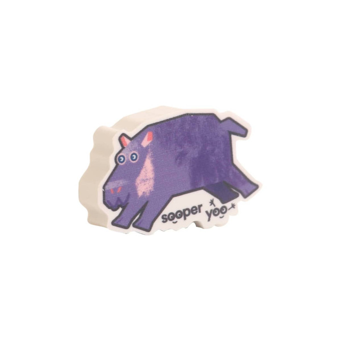 Custom shape TPR eraser featuring a purple animal design, with a white base and a logo.