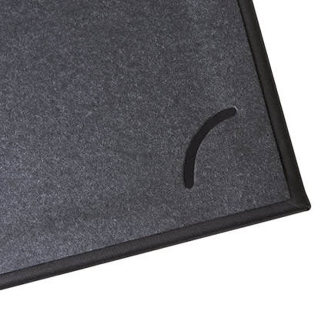 A black custom menu with a smooth finish and a curved cut detail in one corner. A black custom menu with a smooth finish and a curved cut detail in one corner.