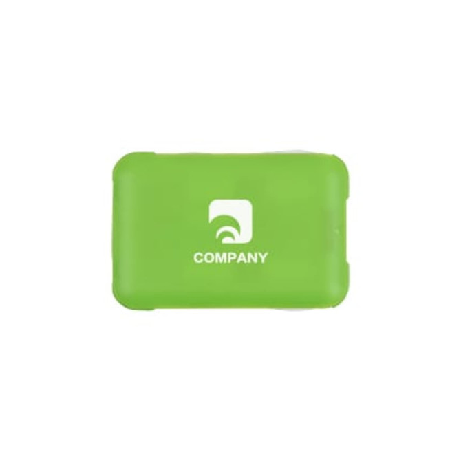 A green multifunctional cable case with a logo, designed for storing charging cables and tech accessories.