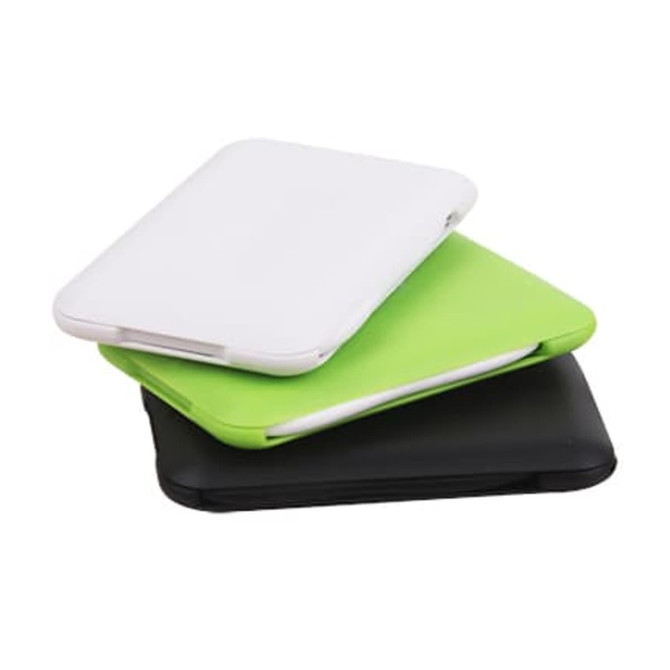 A multifunctional cable case in white, green, and black stacked together, featuring a logo.