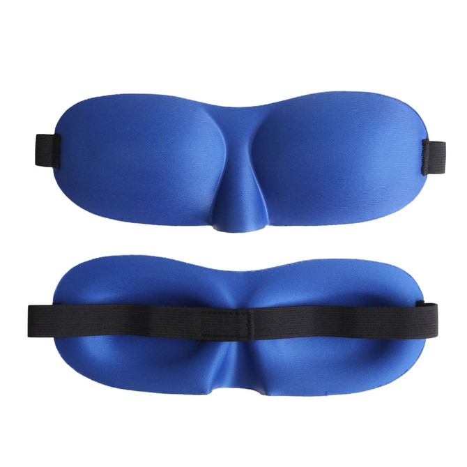A cushioned eye mask in vibrant blue, featuring a soft surface and an adjustable black strap.