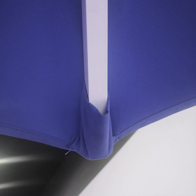 A purple 3x3m round umbrella with a white pole, showcasing its fabric and support structure.