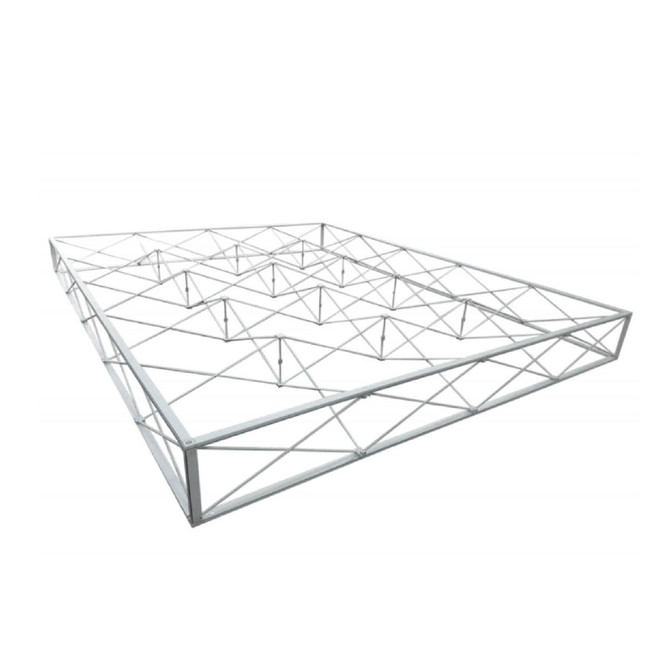 A white pop-up display wall frame with a geometric structure, designed for exhibitions and events.