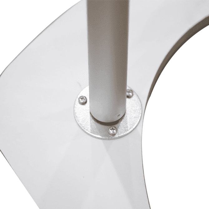 A white and silver base with a metal pole support, part of a Square Popup Booth structure. A white and silver base with a metal pole support, part of a Square Popup Booth structure.
