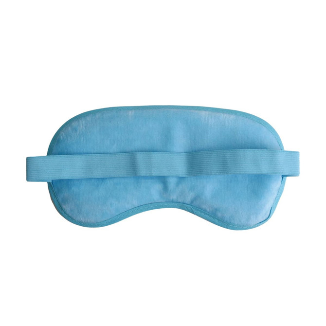 A blue gel cold/hot eye mask with a soft texture and an adjustable strap.