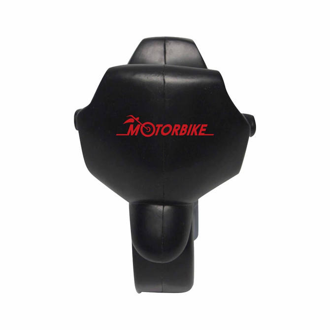 A black motorbike-shaped stress reliever with a logo on it. Ideal for stress relief and fun.