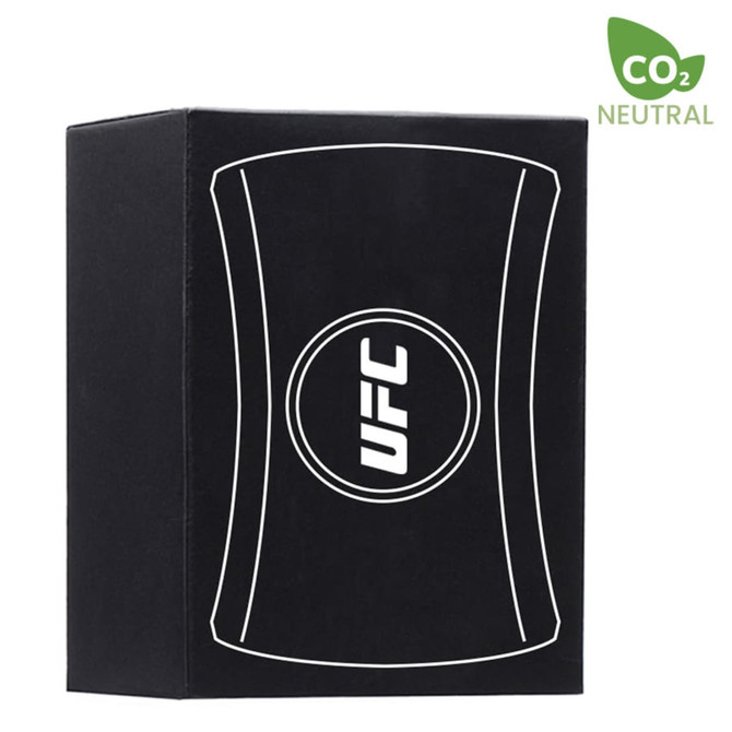 A black box featuring a white logo and a CO2 neutral label.