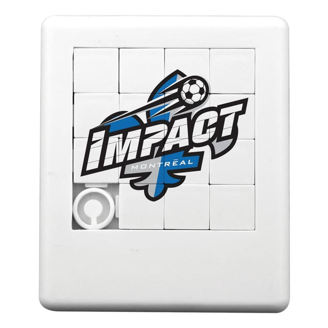 A white classic puzzle game with a logo featuring a soccer ball and the word "IMPACT" on the front.