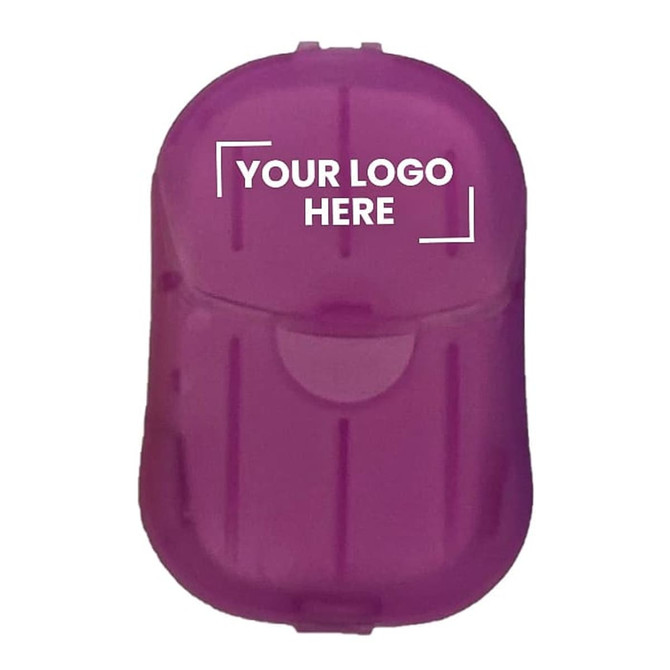 A purple drink bottle with a rounded design and a secure lid, featuring a space for a logo.