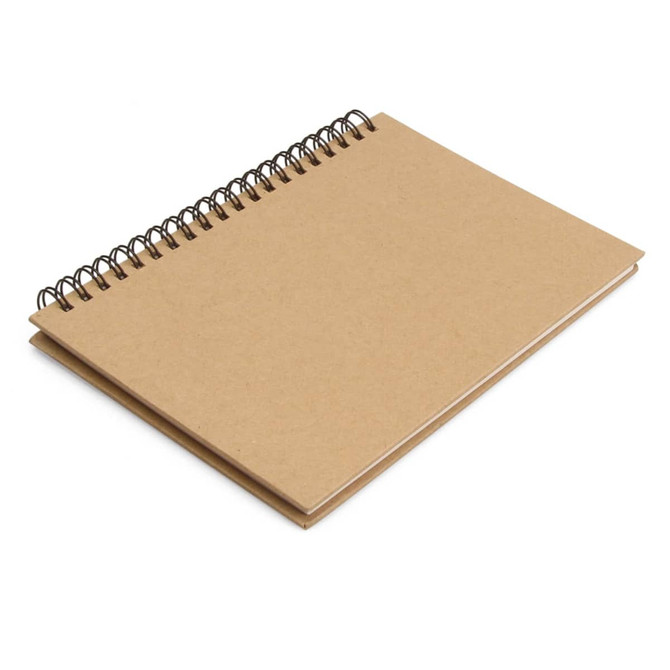 A spiral-bound notebook with a brown stone paper cover and black wire binding, featuring a smooth finish. A spiral-bound notebook with a brown stone paper cover and black wire binding, featuring a smooth finish.