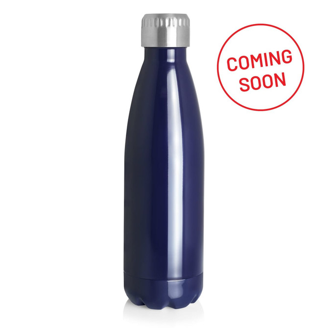 A drink bottle in navy blue, featuring a silver cap and a logo. It has a capacity of 700ml.