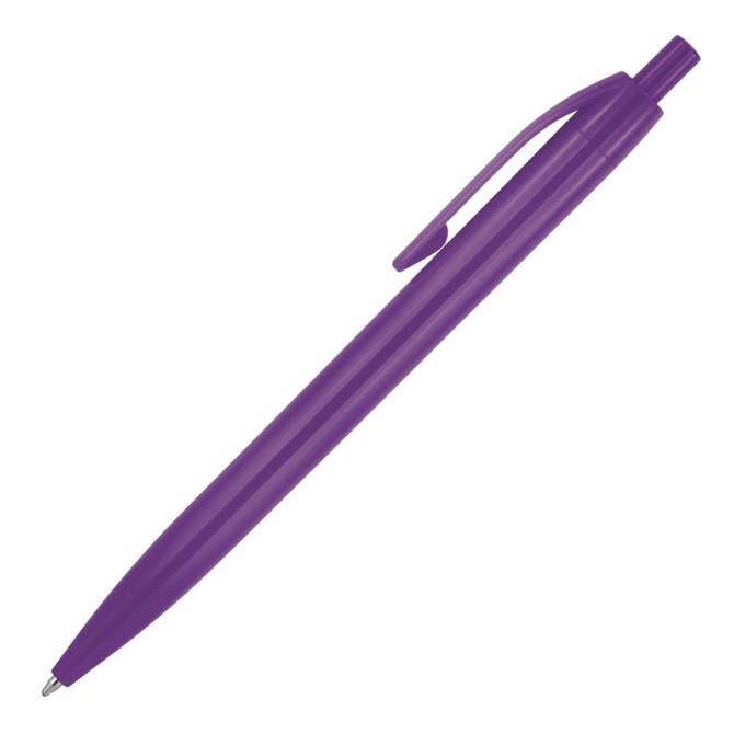A purple ballpoint pen named Alida, featuring a sleek design and a clip. It has a branding logo.
