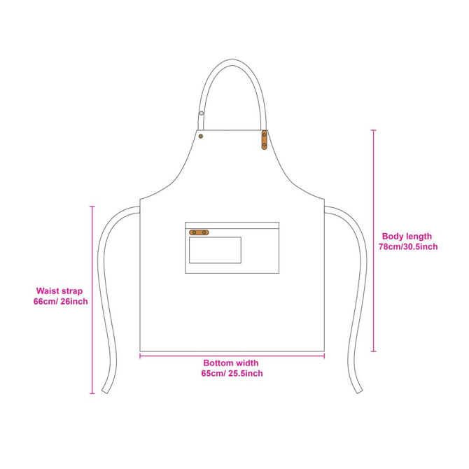 A white poly-cotton canvas bib apron with neck strap, featuring a front pocket and waist ties.