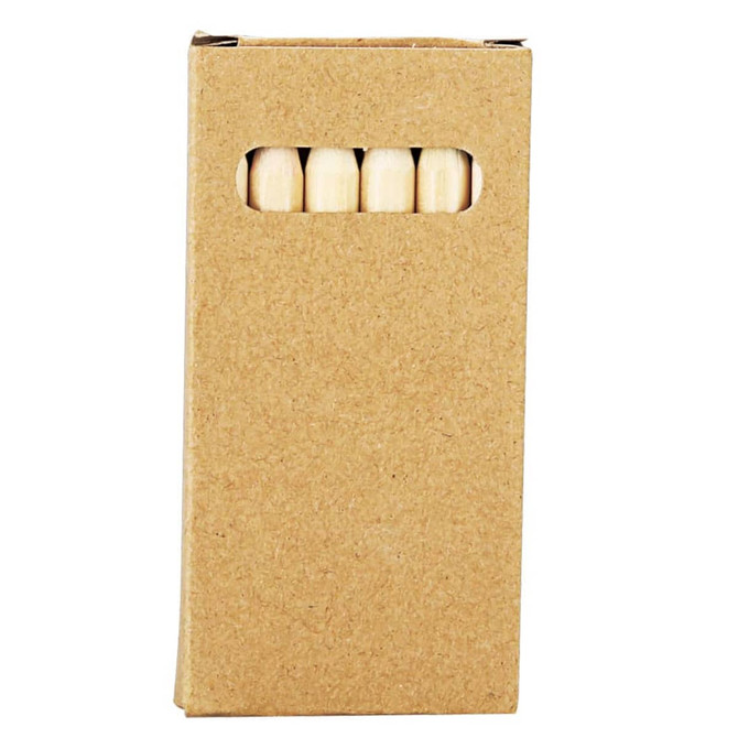 A pack of natural-coloured coloured pencils housed in a brown cardboard box with a window displaying the tips.