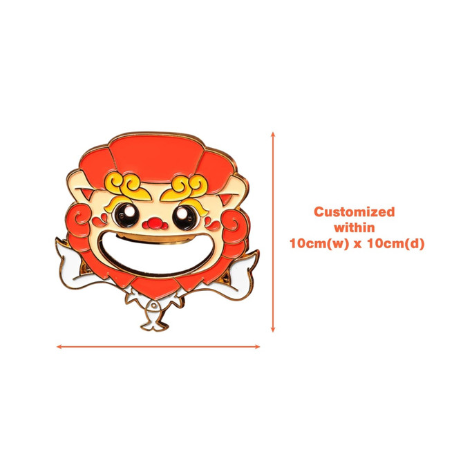 A drink bottle opener in a colourful lion design with a gold outline, customizable up to 10cm square. It features a logo.