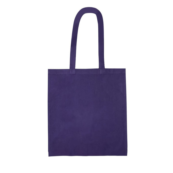 A purple recycled cotton tote bag with two handles and no visible branding.