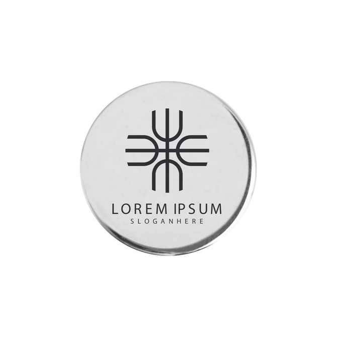 A silver 25mm golf ball marker featuring a circular design and a logo in the centre.