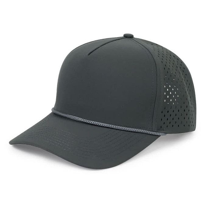 A grey mesh back performance rope cap with a structured front and perforated sides. It features a decorative rope detail.