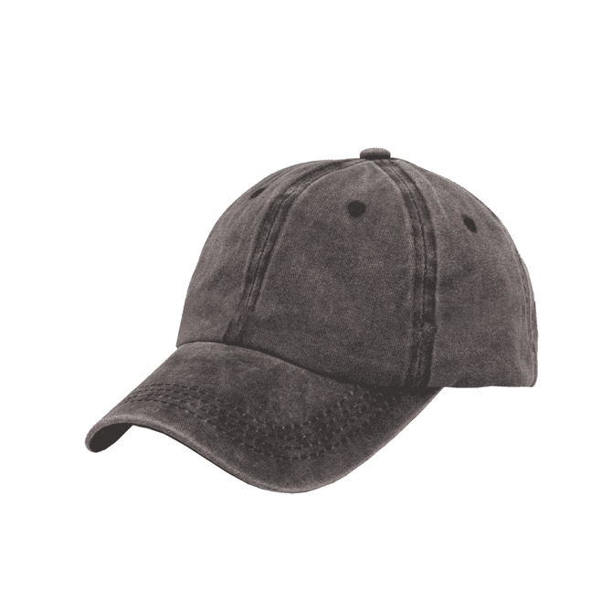 A vintage washed baseball cap in grey with a curved brim and stitched detailing. It features a logo on the front.
