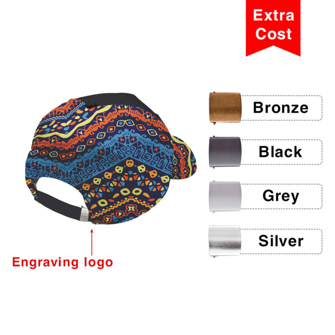 A vibrant full sublimation 5 panel cap featuring a colourful pattern and a logo on the side, available in multiple colours.