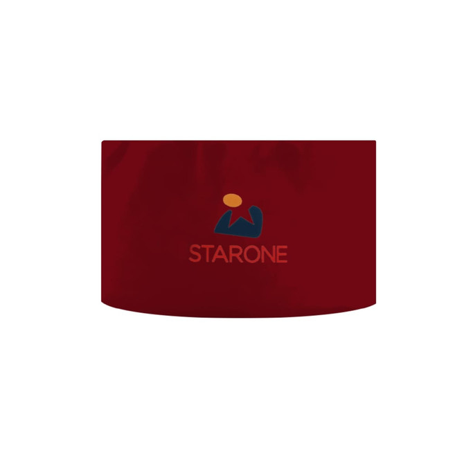 A red chef skull cap featuring a central logo. The fabric appears smooth and well-fitted.