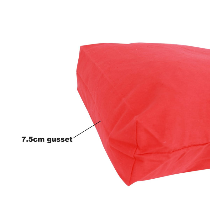 A red cotton bag with a 7.5cm gusset, featuring a simple design and no visible branding. A red cotton bag with a 7.5cm gusset, featuring a simple design and no visible branding.
