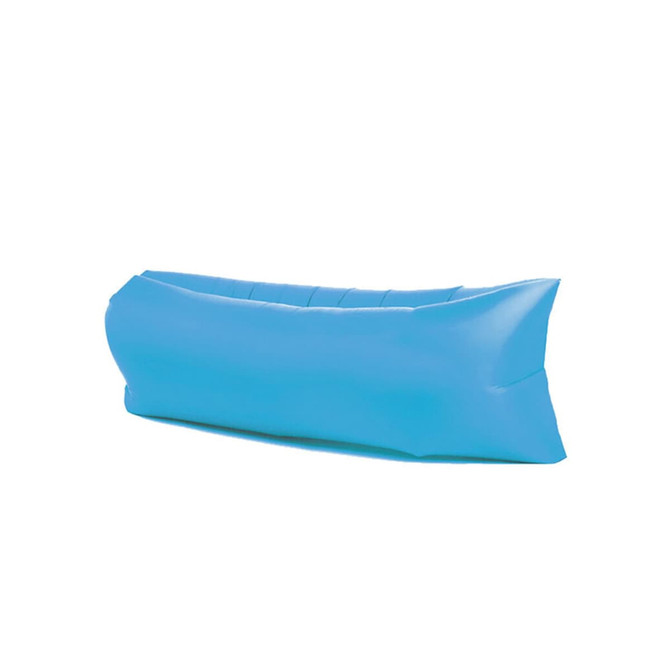 An inflatable lazy bed in a bright blue colour, featuring a simple and sleek design.