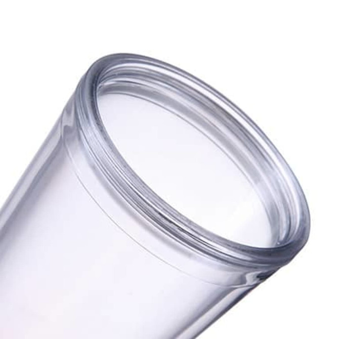 A transparent 24oz plastic cup with a lid, featuring a smooth rim, designed for use with straws.