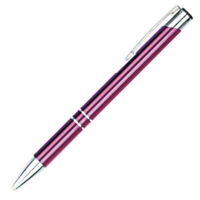 Auzon pen in a vibrant purple hue with silver accents and a clip, featuring a sleek metal design.