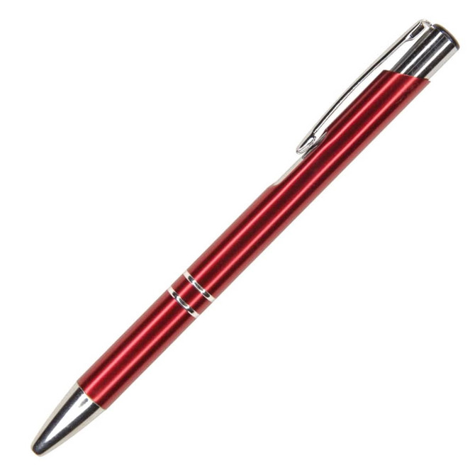 Auzon Pen in shiny red metal with chrome accents and a clip, featuring a sleek design.