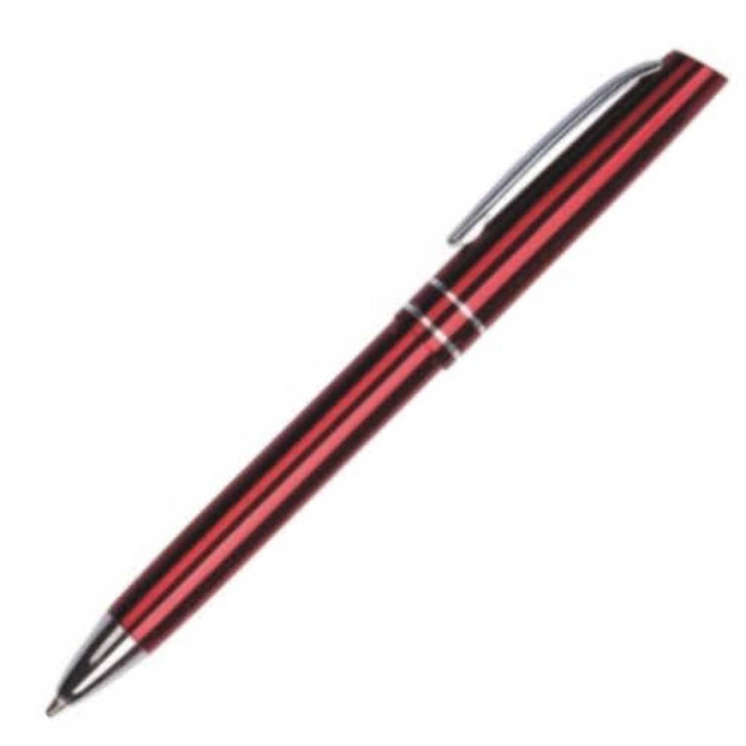 A sleek red and black stylus plastic pen featuring a metallic clip and a logo.