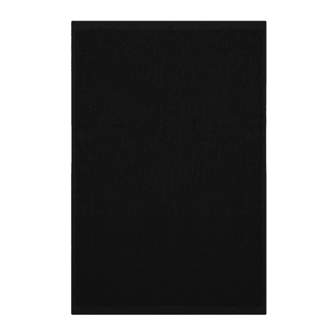A black gym towel with a textured surface. The towel has a simple, classic design and features a logo. A black gym towel with a textured surface. The towel has a simple, classic design and features a logo.