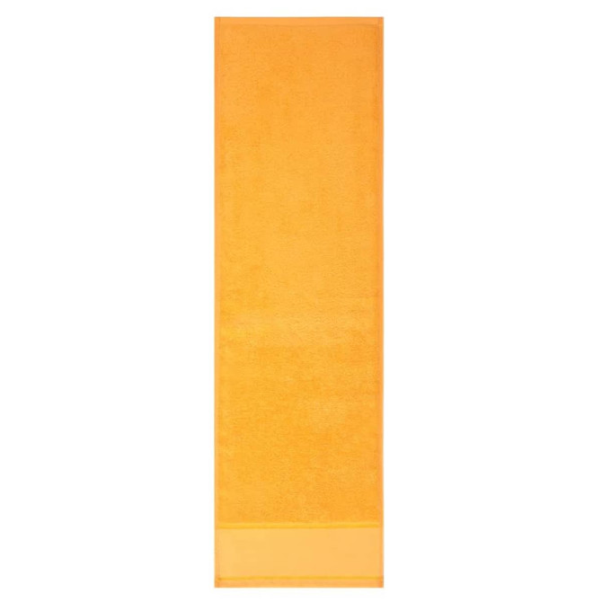 An orange cotton gym towel with a soft texture and a simple design. It has a branded logo.
