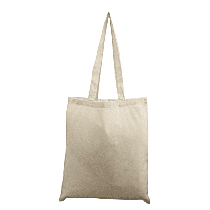A beige tote bag with long handles, featuring a simple, unembellished design.