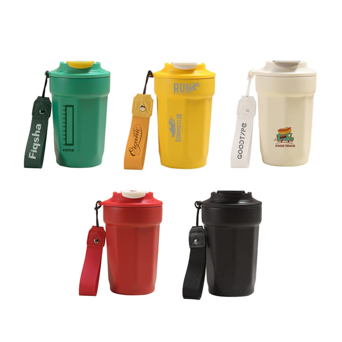 A drink bottle collection featuring green, yellow, red, black, and white options with various designs and logos.