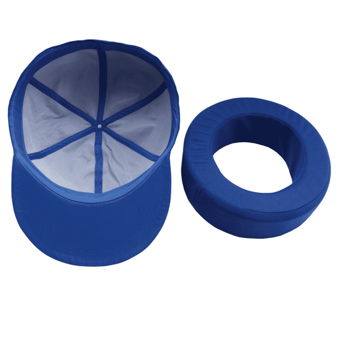 A giant blue baseball cap with a removable inner lining. The cap is designed with a curved brim.