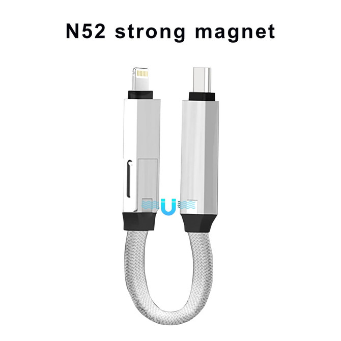 A 60W 3-In-1 aluminium charging cable with a strong magnet, featuring silver and black elements.