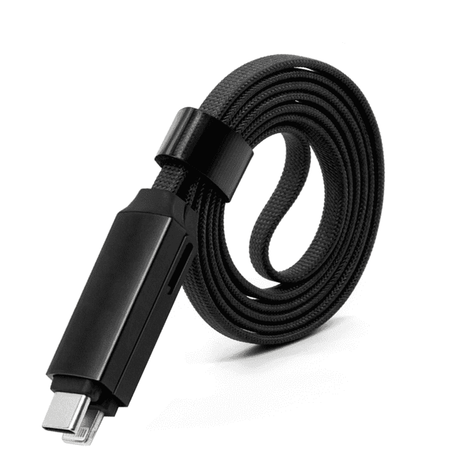 A 60W long 3-in-1 charging cable in black, featuring a braided design and a single connector end.