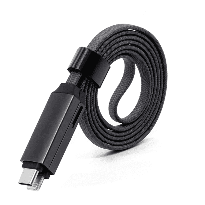 A 60W long 3-in-1 charging cable in black with a braided exterior and multiple connector options.