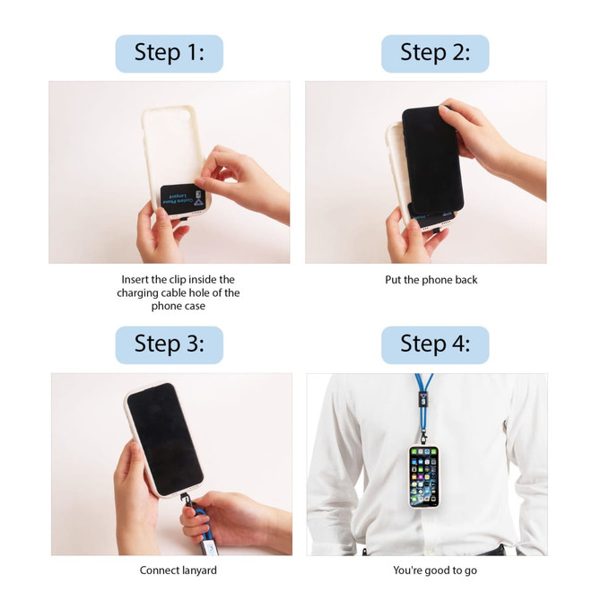 A promotional image demonstrating the 60W Charging Phone Strap setup, featuring a phone, charging cable, and lanyard.