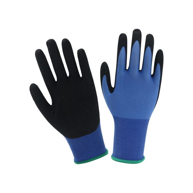 Frosted blue and black touchscreen insulating gloves with a green wrist trim. Features a snug fit for dexterity.